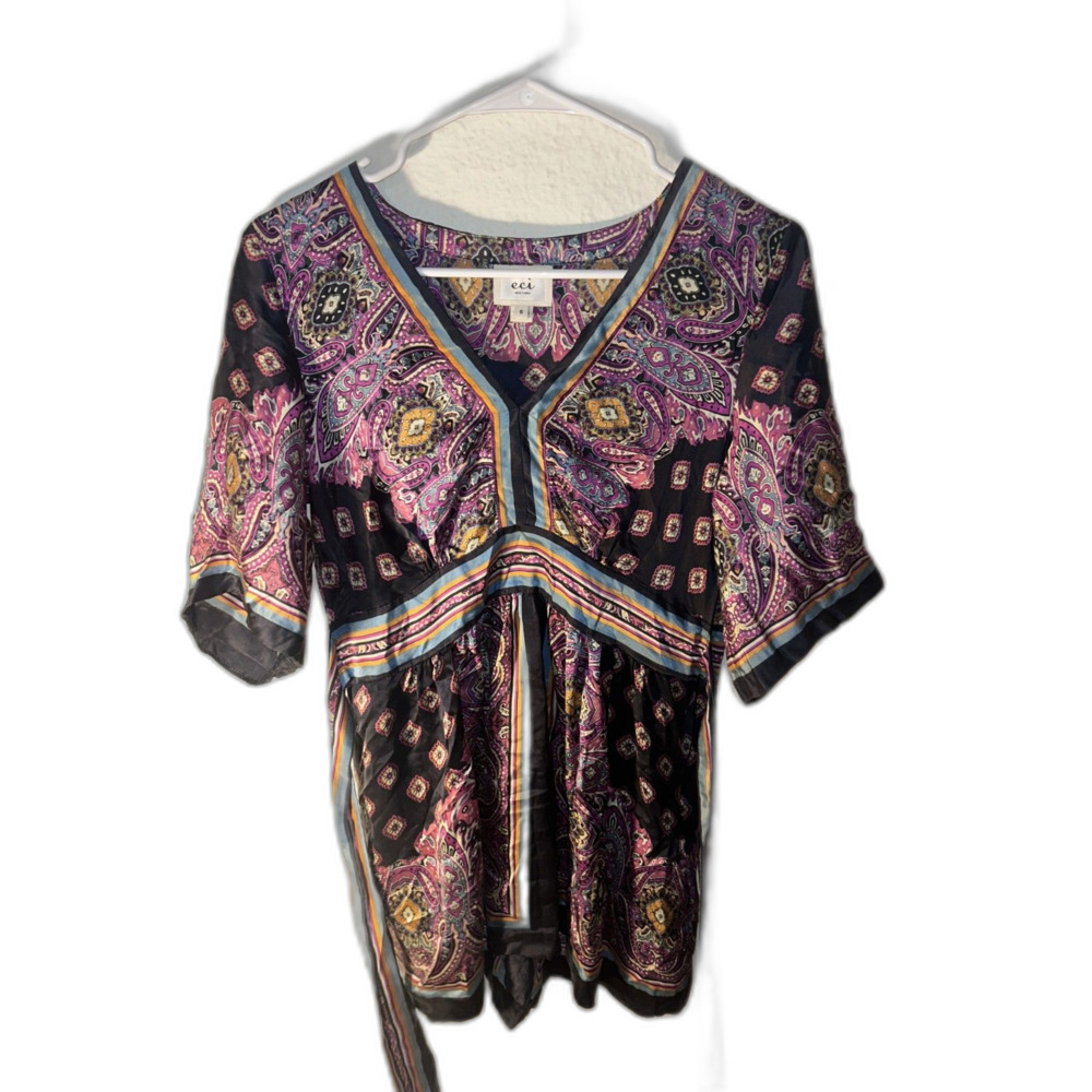 ECI New York Paisley Print Tie-Back Blouse Size 6